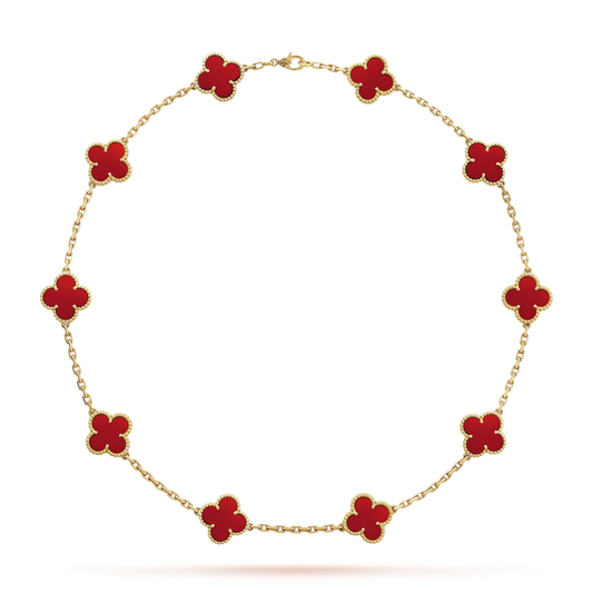 Van Cleef & Arpels Vintage Alhambra Necklace - 18k Yellow Gold - Carnelian - 10 Motifs - VCARD40600