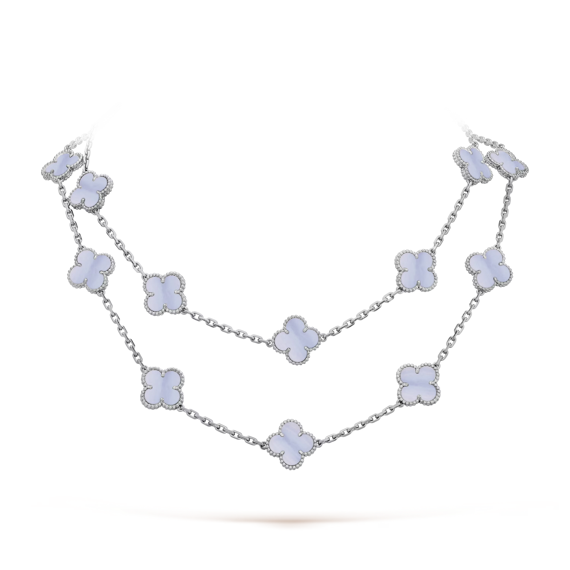 Van Cleef & Arpels Vintage Alhambra Long Necklace - 18k White Gold - Chalcedony - 20 Motifs - VCARD80900