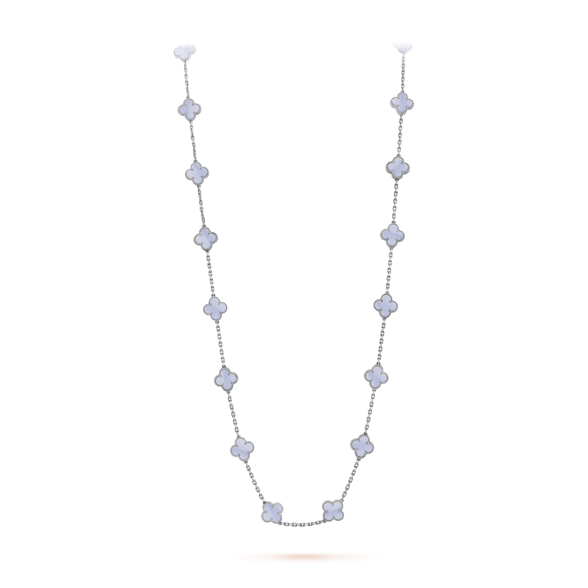 Van Cleef & Arpels Vintage Alhambra Long Necklace - 18k White Gold - Chalcedony - 20 Motifs - VCARD80900