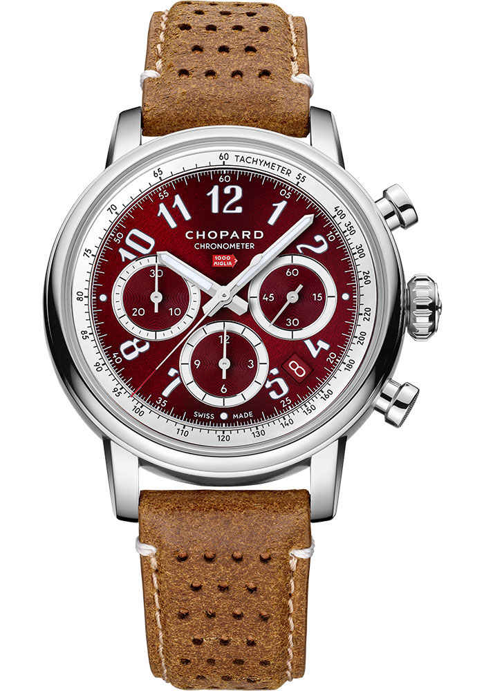 Chopard Mille Miglia Stainless Steel 40.5 MM - Brown Leather Strap - Red Dial - 168619-3003