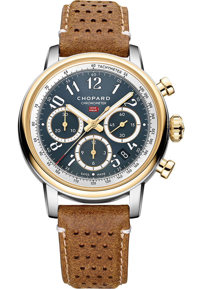 Chopard Mille Miglia Stainless Steel and Yellow Gold 40.5 MM - Brown Leather Strap - Blue Dial - 168619-4001