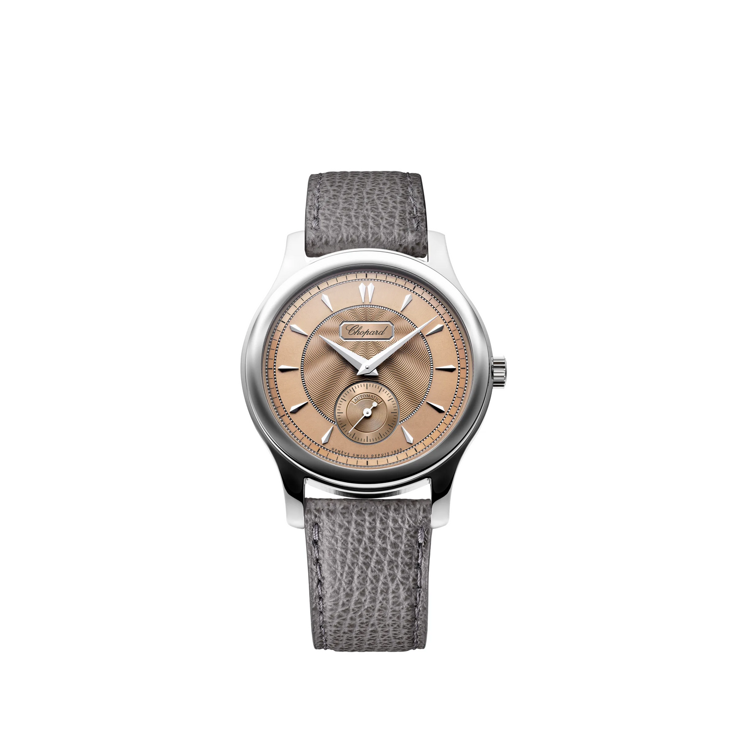 Chopard L.U.C Stainless steel 36.5 MM - Gray Vintage Calfskin Strap - Salmon Guilloché Dial - 168860-3003