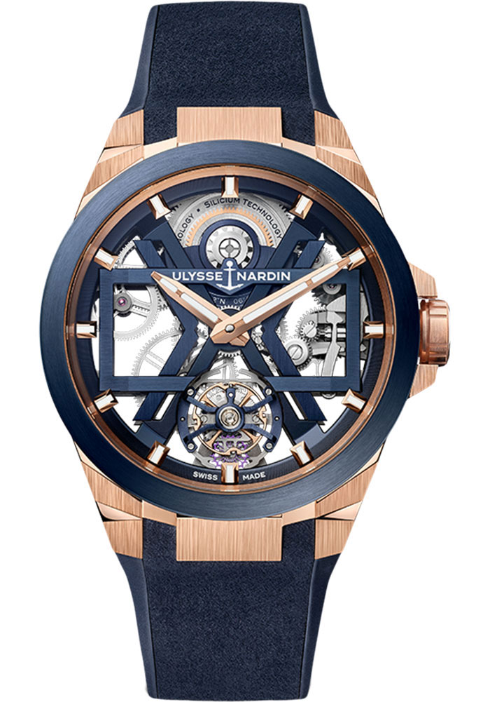 Ulysse Nardin Blast Tourbillon Rose Gold Case 45 MM - Blue Velvet And Rubber Strap - Blue Skeleton Dial - 1723 - 1725-400-3A/3A