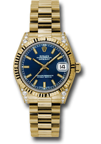 Rolex Yellow Gold Datejust - 31 MM - President Bracelet - Fluted Bezel - Blue Index Dial - 178238 blip