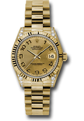 Rolex Yellow Gold Datejust - 31 MM - President Bracelet - Fluted Bezel - Champagne Concentric Circle Arabic Dial - 178238 chcap