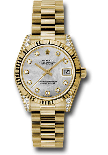 Rolex Yellow Gold Datejust - 31 MM - President Bracelet - Fluted Bezel - Mother-Of-Pearl Diamond Dial - 178238 mdp