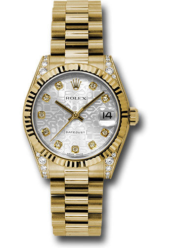 Rolex Yellow Gold Datejust - 31 MM - President Bracelet - Fluted Bezel - Silver Jubilee Diamond Dial - 178238 sjdp