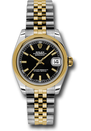 Rolex Steel and Yellow Gold Datejust - 31 MM - Jubilee Bracelet - Domed Bezel - Black Index Dial - 178243 bkij