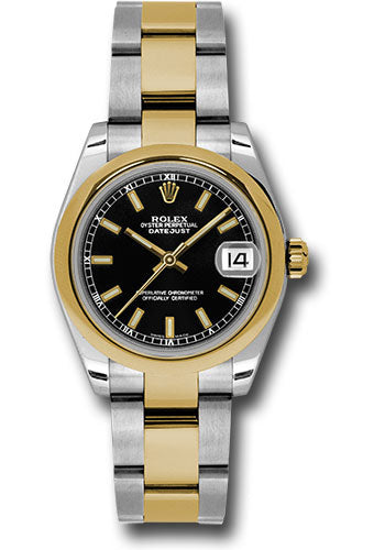 Rolex Steel and Yellow Gold Datejust - 31 MM - Oyster Bracelet - Domed Bezel - Black Index Dial - 178243 bkio