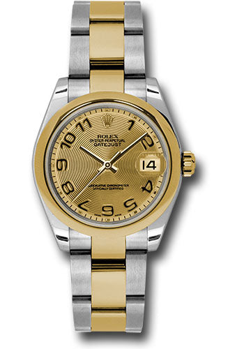 Rolex Steel and Yellow Gold Datejust - 31 MM - Oyster Bracelet - Domed Bezel - Champagne Concentric Circle Arabic Dial - 178243 chcao