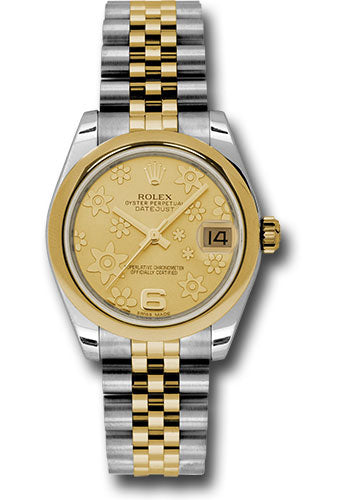 Rolex Steel and Yellow Gold Datejust - 31 MM - Jubilee Bracelet - Domed Bezel - Champagne Floral Motif Dial - 178243 chfj