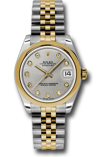 Rolex Steel and Yellow Gold Datejust - 31 MM - Jubilee Bracelet - Domed Bezel - Silver Diamond Dial - 178243 sdj