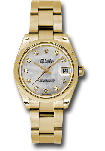 Rolex Yellow Gold Datejust - 31 MM - Oyster Bracelet - Domed Bezel - White Mother-Of-Pearl Diamond Dial - 178248 mdo