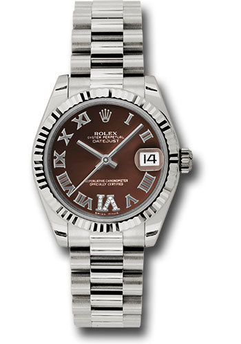 Rolex White Gold Datejust - 31 MM - President Bracelet - Fluted Bezel - Bronze Diamond Roman Vi Roman Dial - 178279 brdrp