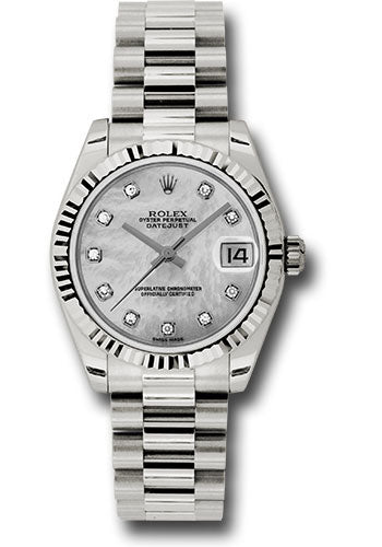 Rolex White Gold Datejust - 31 MM - President Bracelet - Fluted Bezel - Mother-Of-Pearl Diamond Dial - 178279 mdp