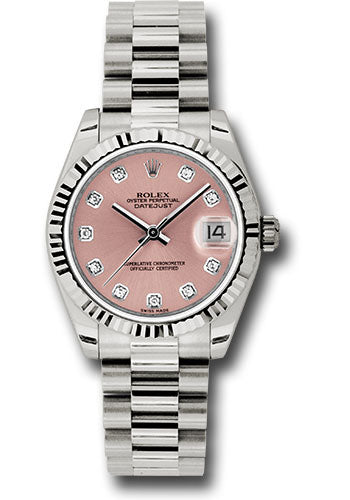 Rolex White Gold Datejust - 31 MM - President Bracelet - Fluted Bezel - Pink Diamond Dial - 178279 pdp