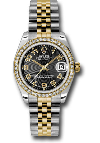 Rolex Steel and Yellow Gold Datejust - 31 MM - Jubilee Bracelet - 46 Diamond Bezel - Black Concentric Circle Arabic Dial - 178383 bkcaj