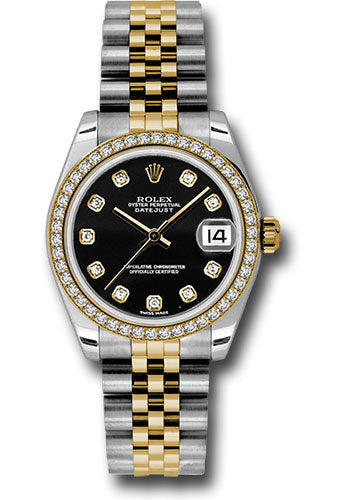 Rolex Steel and Yellow Gold Datejust - 31 MM - Jubilee Bracelet - 46 Diamond Bezel - Black Diamond Dial - 178383 bkdj