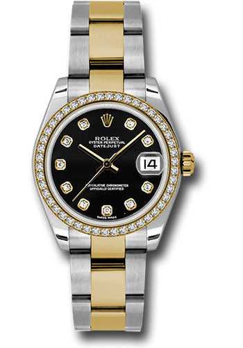 Rolex Steel and Yellow Gold Datejust - 31 MM - Oyster Bracelet - Diamond Bezel - Black Diamond Dial - 178383 bkdo