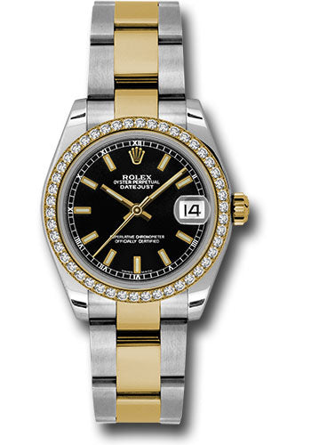 Rolex Steel and Yellow Gold Datejust - 31 MM - Oyster Bracelet - Diamond Bezel - Black Index Dial - 178383 bkio