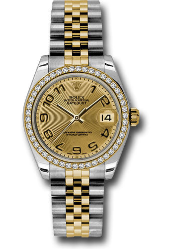 Rolex Steel and Yellow Gold Datejust - 31 MM - Jubilee Bracelet - 46 Diamond Bezel - Champagne Concentric Circle Arabic Dial - 178383 chcaj