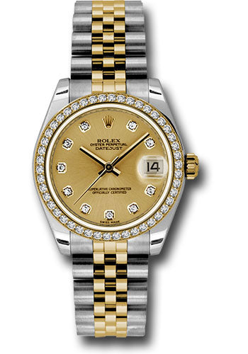 Rolex Steel and Yellow Gold Datejust - 31 MM - Jubilee Bracelet - 46 Diamond Bezel - Champagne Diamond Dial - 178383 chdj