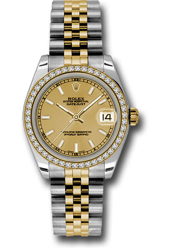 Rolex Steel and Yellow Gold Datejust - 31 MM - Jubilee Bracelet - 46 Diamond Bezel - Champagne Index Dial - 178383 chij