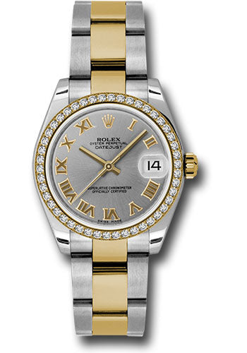 Rolex Steel and Yellow Gold Datejust - 31 MM - Oyster Bracelet - Diamond Bezel - Grey Roman Dial - 178383 gro