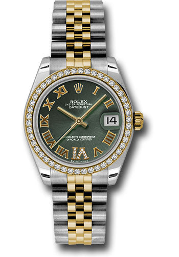 Rolex Steel and Yellow Gold Datejust - 31 MM - Jubilee Bracelet - 46 Diamond Bezel - Olive Green Diamond Roman Vi Roman Dial - 178383 ogdrj