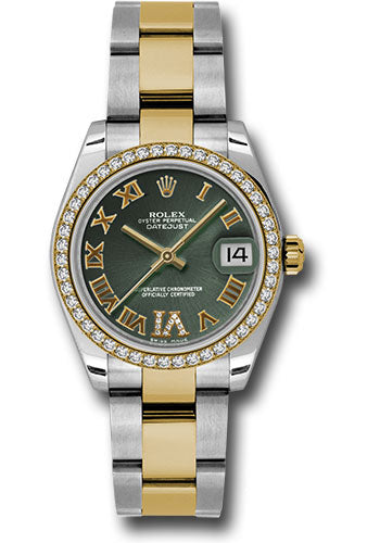 Rolex Steel and Yellow Gold Datejust - 31 MM - Oyster Bracelet - Diamond Bezel - Olive Green Diamond Roman Vi Roman Dial - 178383 ogdro