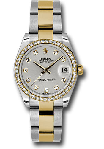 Rolex Steel and Yellow Gold Datejust - 31 MM - Oyster Bracelet - Diamond Bezel - Silver Diamond Dial - 178383 sdo