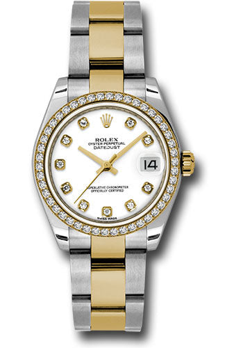 Rolex Steel and Yellow Gold Datejust - 31 MM - Oyster Bracelet - Diamond Bezel - White Diamond Dial - 178383 wdo