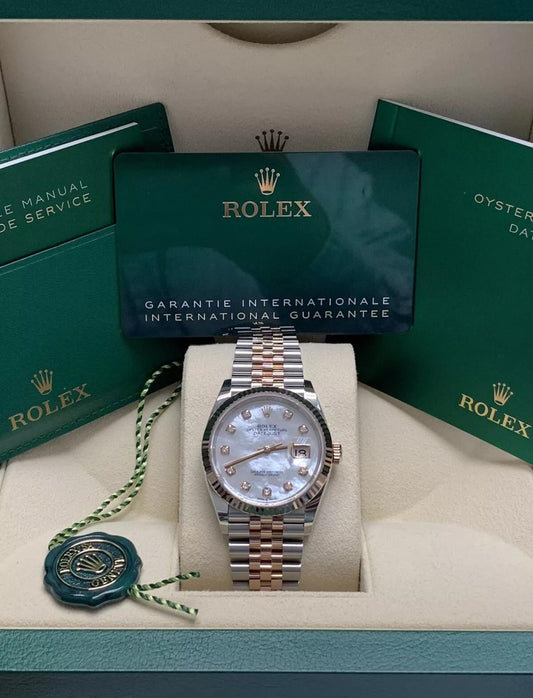 126231 36mm Datejust Jubilee Two Tone Rose Gold Mother Of Pearl Diamond Dial Brand New 2024 Complete Set $19,000