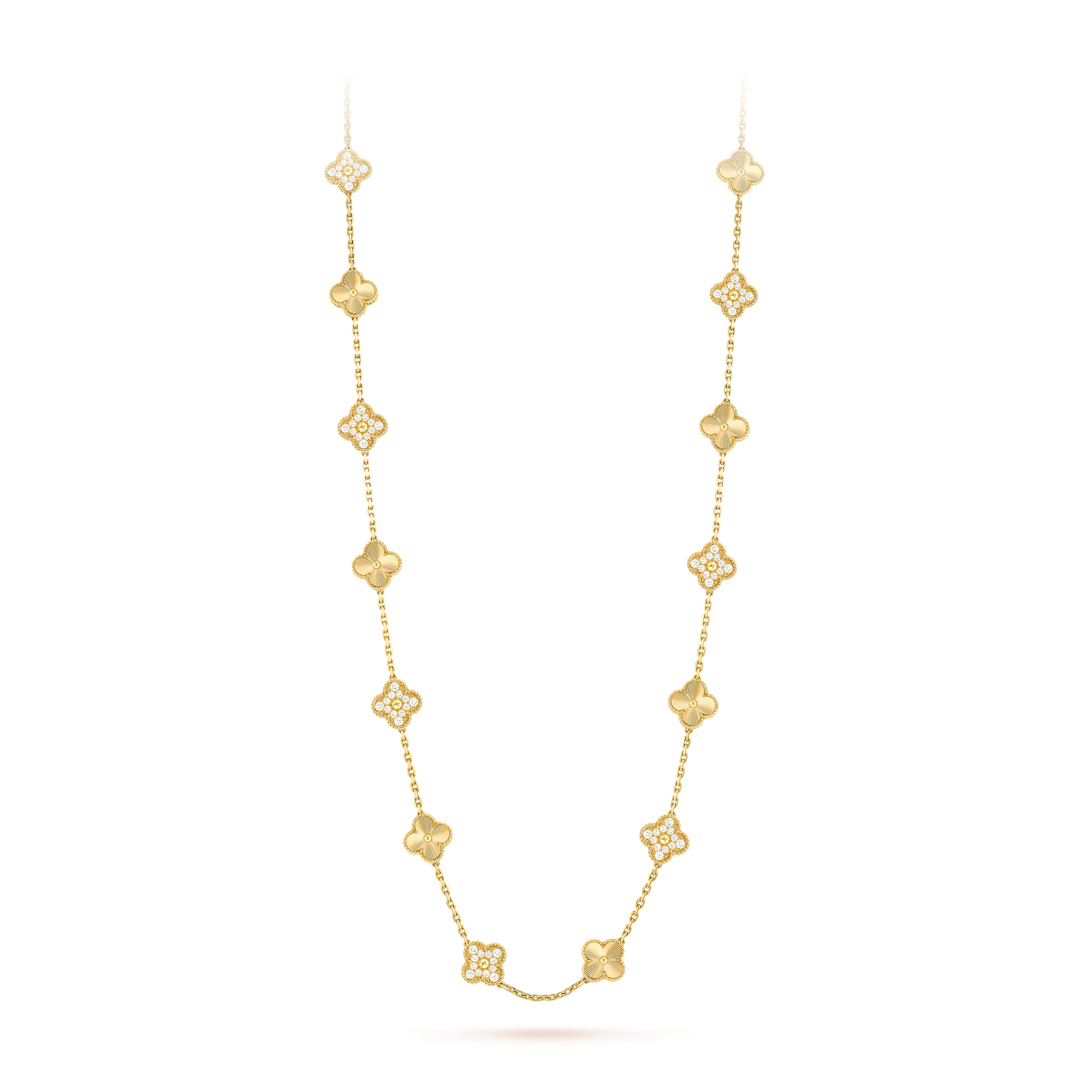 Van Cleef & Arpels Vintage Alhambra Long Necklace - 18k Yellow Gold - Diamond - 20 Motifs - Tw. 4ct - VCARP4KM00