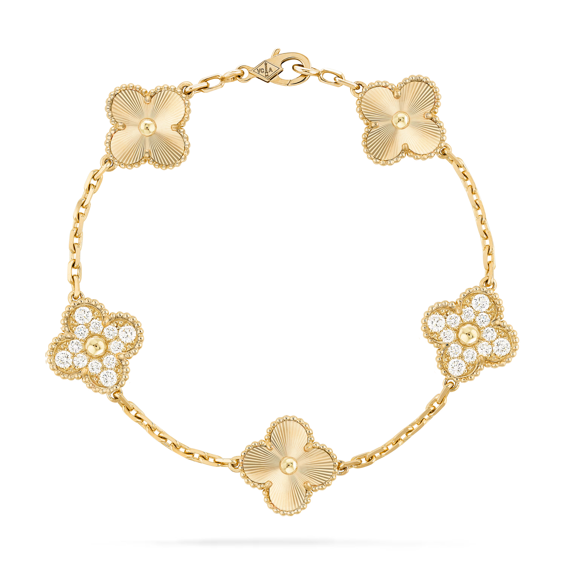 Van Cleef & Arpels Vintage Alhambra Bracelet - 18k Yellow Gold - Diamond - 5 Motifs - Tw. 1 ct - VCARP4KN00