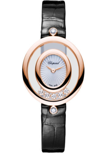 Chopard Happy Diamonds Rose Gold 25.80 MM - Black Leather Strap - Mother-Of-Pearl Dial - 204305-5301