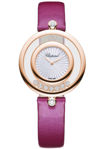 Chopard Happy Diamonds Rose Gold 32 MM - Pink Strap - Mother-Of-Pearl Dial - 209426-5001