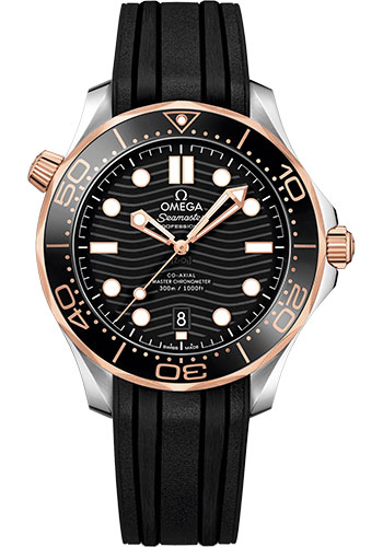 Omega Seamaster Stainless Steel and Rose Gold 42 MM - Black Rubber Strap - Black Ceramic Dial - 210.22.42.20.01.002