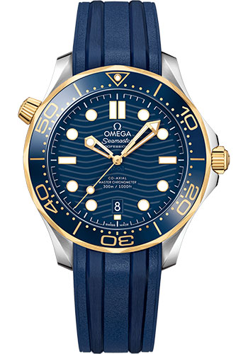Omega Seamaster Stainless Steel and Yellow Gold 42 MM - Blue Rubber Strap - Blue Ceramic Dial - 210.22.42.20.03.001