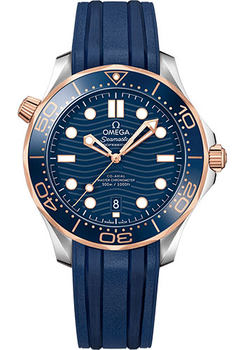 Omega Seamaster Stainless Steel and Rose Gold 42 MM - Blue Rubber Strap - Blue Ceramic Dial - 210.22.42.20.03.002