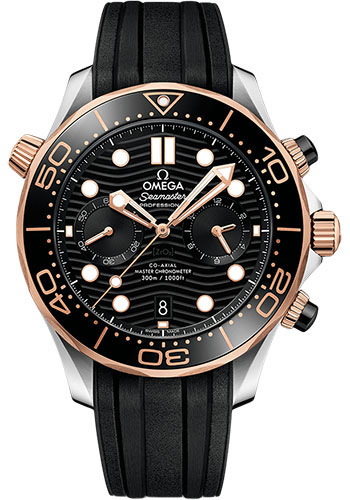 Omega Seamaster Stainless Steel and Rose Gold 44 MM - Black Rubber Strap - Black Dial - 210.22.44.51.01.001