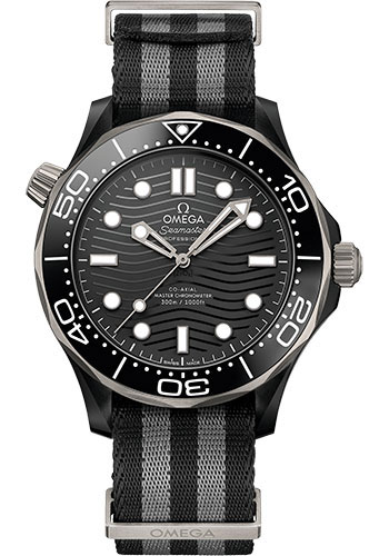 Omega Seamaster Black Ceramic 43.5 MM - Black and Grey Nato Strap - Black Dial - 210.92.44.20.01.002