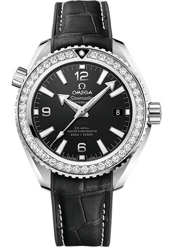 Omega Seamaster Planet Ocean Stainless Steel 39.5 MM - Black Leather Strap - Diamond Bezel - Black Dial - 215.18.40.20.01.001