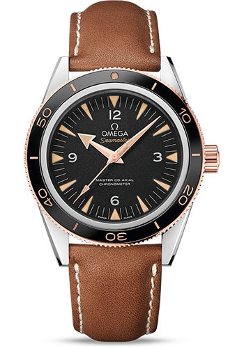 Omega Seamaster Stainless Steel and Rose Gold 41 MM - Brown Leather Strap - Black Dial - 233.22.41.21.01.002