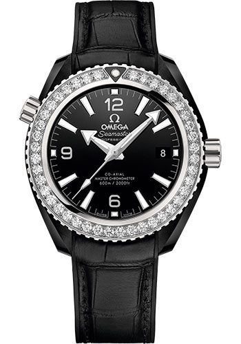 Omega Seamaster Planet Ocean Black Ceramic 39.5 MM - Black Leather Strap - Diamond Bezel - Black Ceramic Dial - 215.98.40.20.01.001