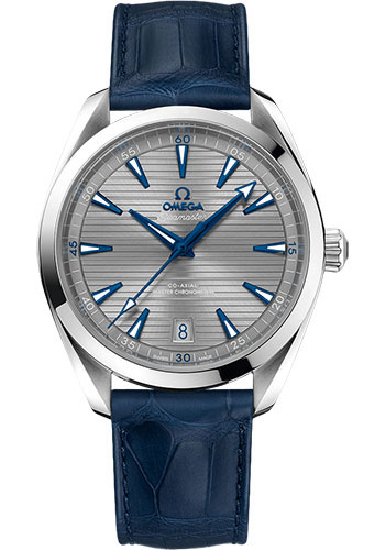 Omega Seamaster Aqua Terra Co Axial Stainless Steel 41 MM - Blue Leather Strap - Grey Dial - 220.13.41.21.06.001