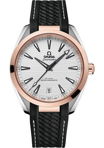 Omega Seamaster Rose Gold and Stainless Steel 41 MM - Black Rubber Strap - Silvery Dial - 220.22.41.21.02.001