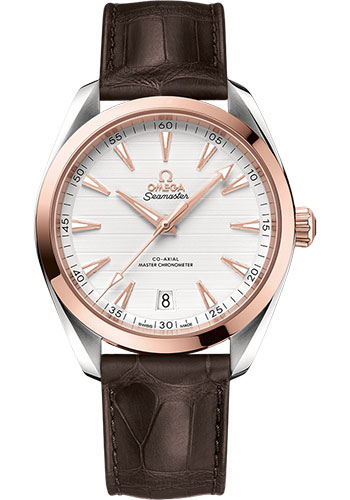 Omega Seamaster Rose Gold and Stainless Steel 41 MM - Brown Leather Strap - Silvery Dial - 220.23.41.21.02.001