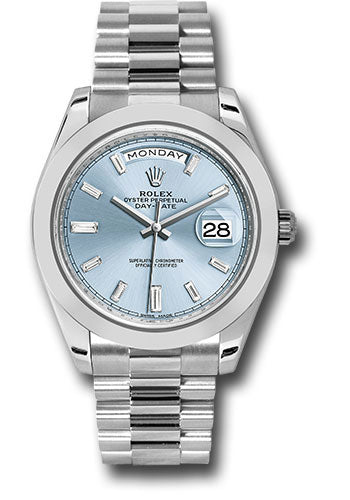 Rolex Presidential Platinum Day-Date 40MM - President Bracelet Watch - Smooth Bezel - Ice Blue Baguette Diamond Dial - 228206 ibbdp