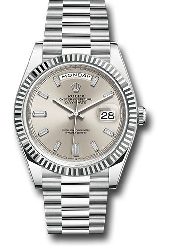 Rolex Presidential Platinum Day-Date 40MM - President Bracelet Watch - Silver Baguette Dial - 228236 sbdp